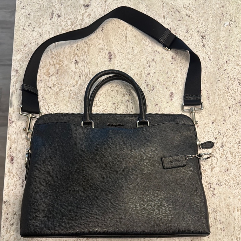 Coach Black Leather Briefcase with Detachable Strap